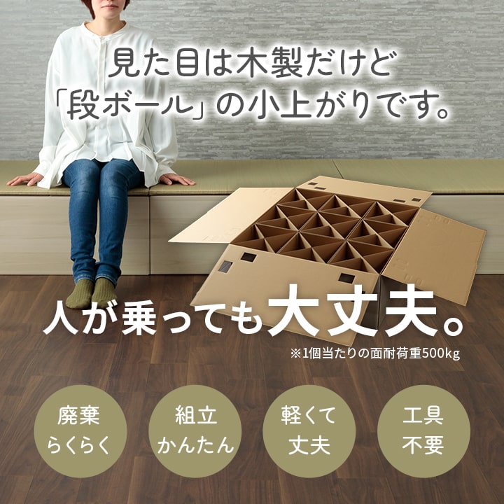 組み立て式のダンボール製小上がりと置き畳のセット 70×70×29.5cm(2セット:置き畳×2・小上がり×2)