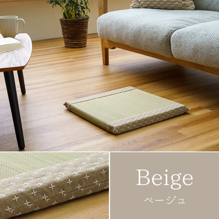 ヘリにインド綿生地を刺し子調に織り上げたい草座布団 詩織