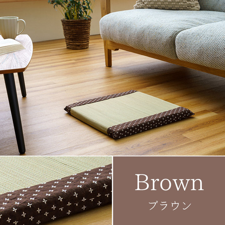 ヘリにインド綿生地を刺し子調に織り上げたい草座布団 詩織