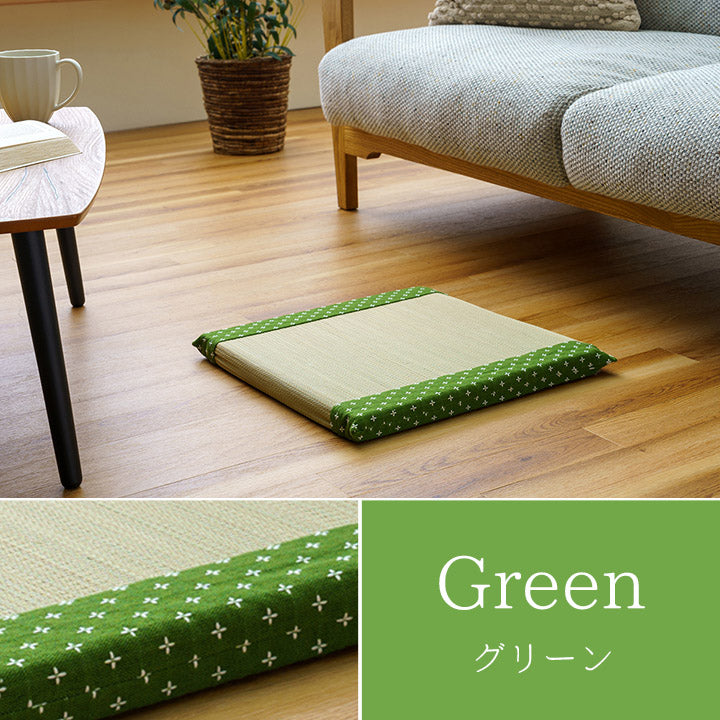 ヘリにインド綿生地を刺し子調に織り上げたい草座布団 詩織