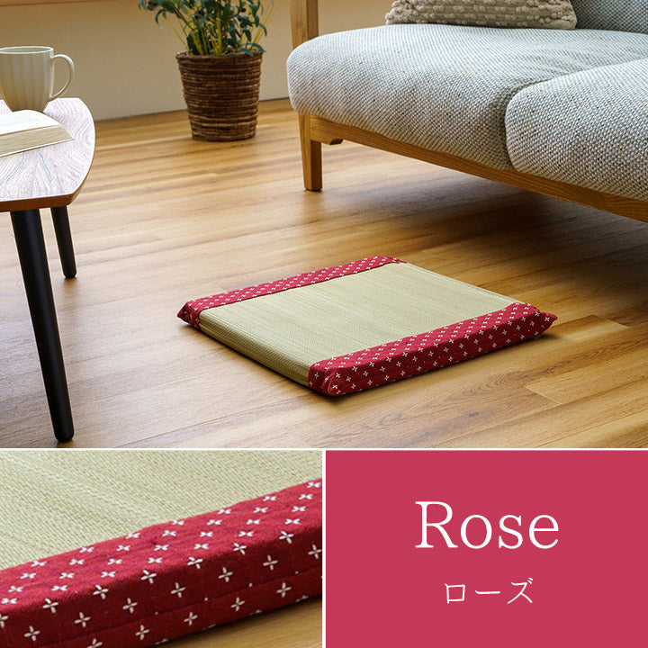 ヘリにインド綿生地を刺し子調に織り上げたい草座布団 詩織