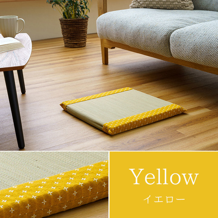 ヘリにインド綿生地を刺し子調に織り上げたい草座布団 詩織