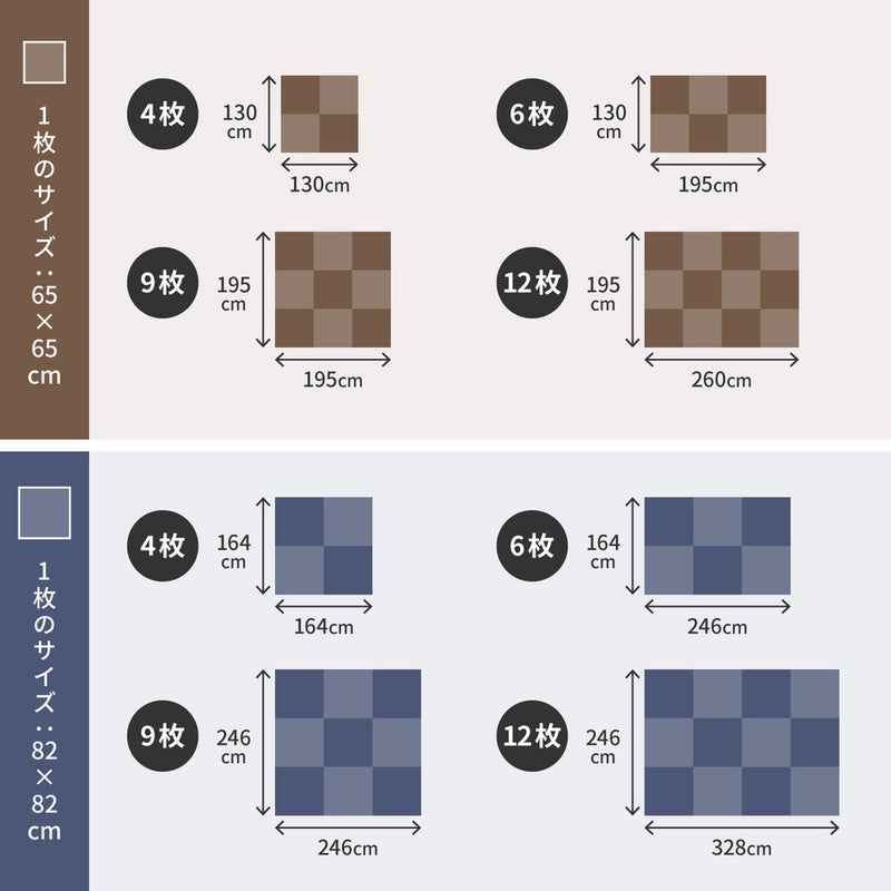 軽くて便利な置き畳 アジアンテイストのシンプルデザイン 南風 同色セット 約82×82×2.5cm