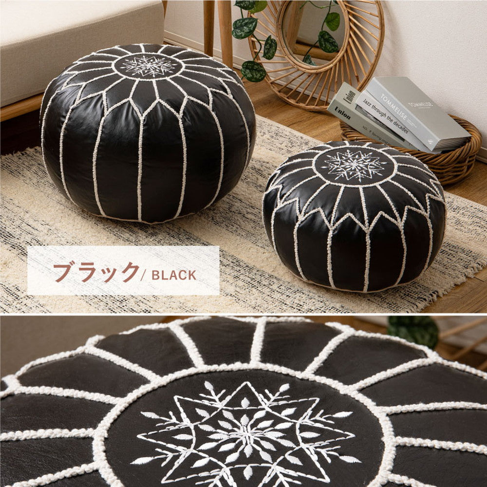 フェイクレザーにモロッカンデザインの刺繍を施したおしゃれなプフ