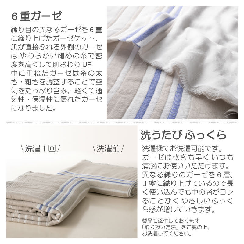 ふんわり空気をふくむサラリと爽やかな6重ガーゼケット コスタ【Fab the Home】