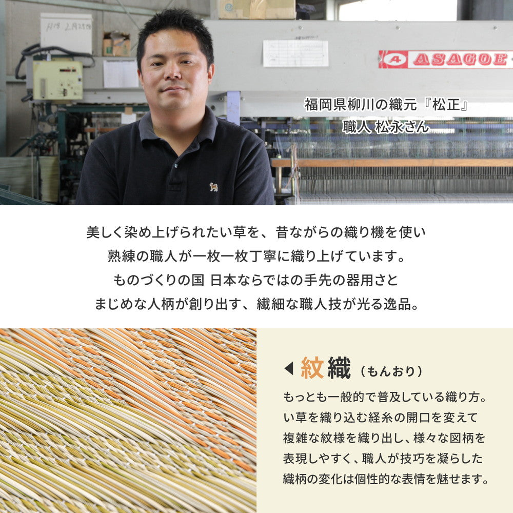 ストライプ柄の国産い草ラグ 北欧インテリアやナチュラルインテリアに レーヴ 裏貼り加工