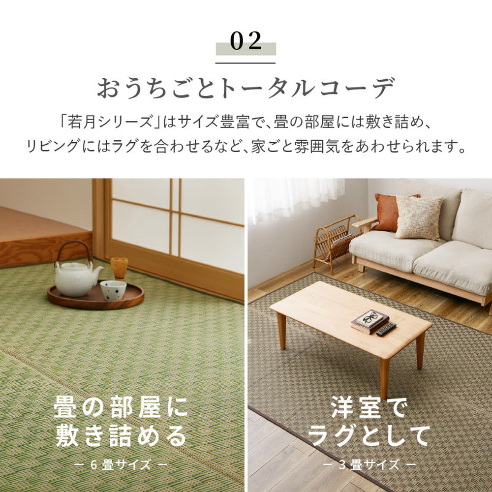 敷き詰めサイズのござカーペット 若月 本間サイズ 濃いめの染めい草を使った和モダン 上敷き 裏貼りなし