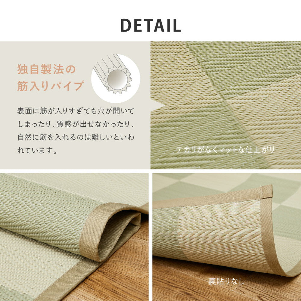 洗えるい草風カーペット 見た目はまるでい草のようなPP素材の市松柄上敷き 本間サイズ