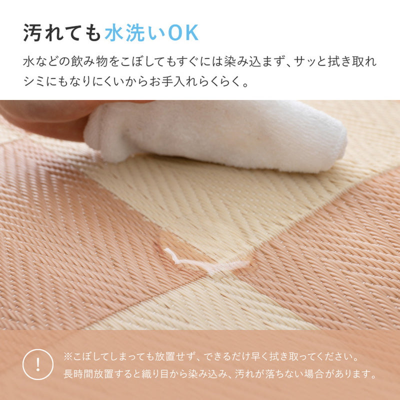 洗えるい草風カーペット 見た目はまるでい草のようなPP素材の市松柄上敷き 本間サイズ