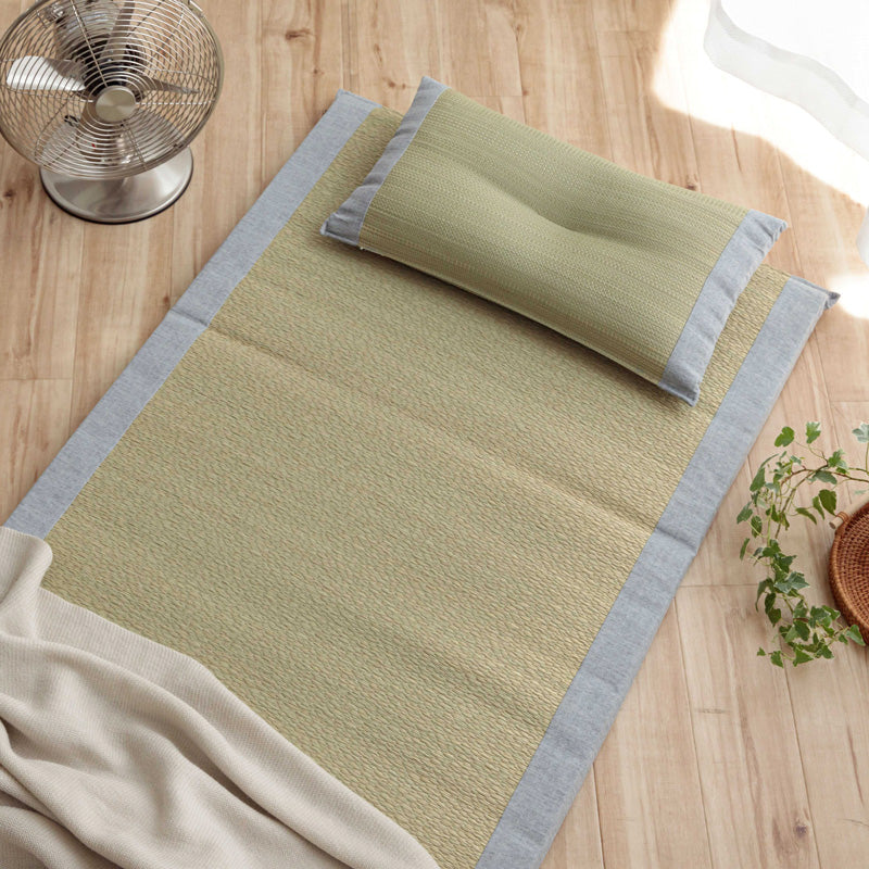 お昼寝に使えるい草マット+平枕セット 寝っころがたり、折り畳んで座ったり(ギフトラッピング対応)