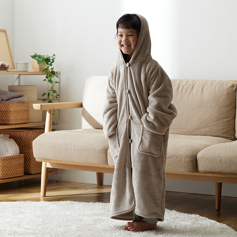 着る毛布 キッズ ボタンフードタイプ プレミアムマイクロファイバー