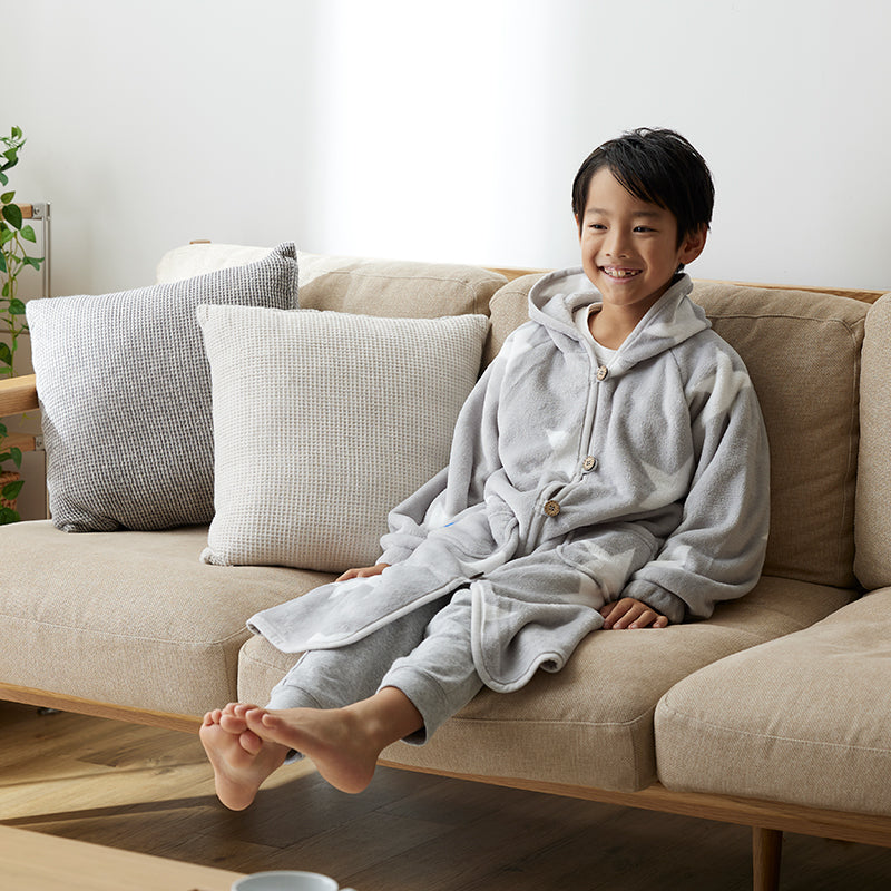 着る毛布 キッズ ボタンフードタイプ プレミアムマイクロファイバー