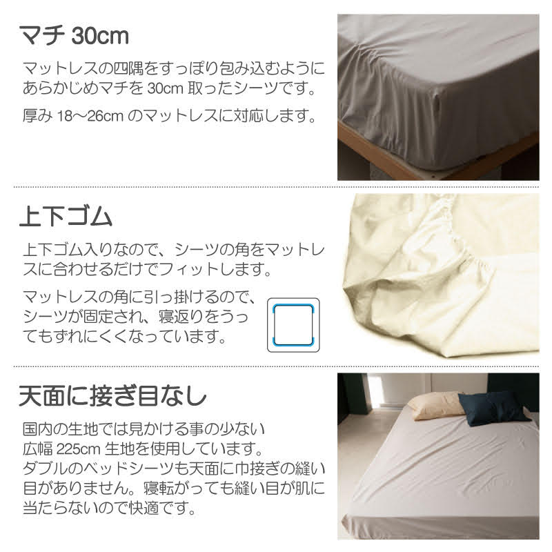 綿100%ボックスシーツ ソリッド なめらかで張りのある触り心地【Fab the Home】