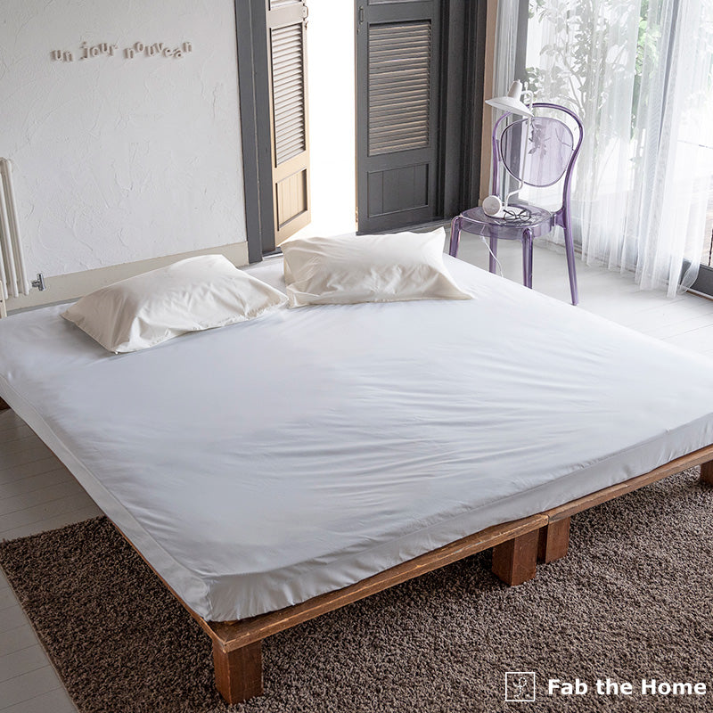 綿100%ボックスシーツ ソリッド ワイドキング なめらかで張りのある触り心地【Fab the Home】