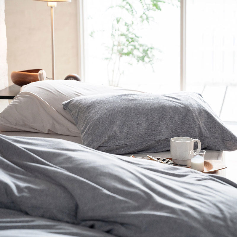 ふんわり杢糸ジャカード枕カバー ヘリンボーンニット 2枚セット【Fab the Home】