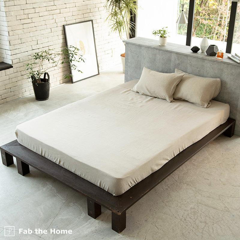 上質なリネン麻のボックスシーツ ファインリネン ワンウォッシュ【Fab the Home】
