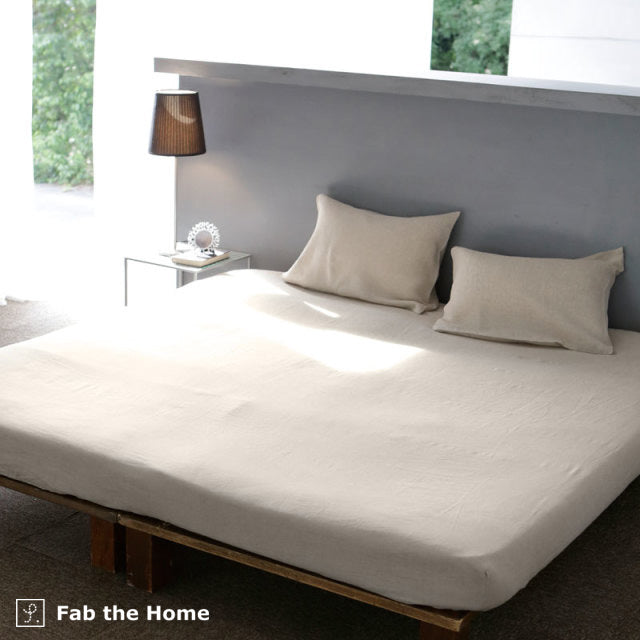 上質なリネン麻のボックスシーツ ファインリネン ワンウォッシュ ワイドキング【Fab the Home】