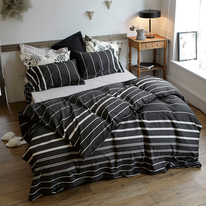 ヘリンボーン織りが心地よいモノトーンボーダー ゼブラノ ゼブラノ コンフォーターカバー【Fab the Home】