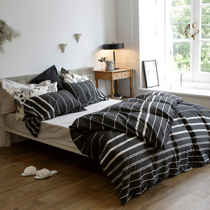ヘリンボーン織りが心地よいモノトーンボーダー ゼブラノ ゼブラノ コンフォーターカバー【Fab the Home】