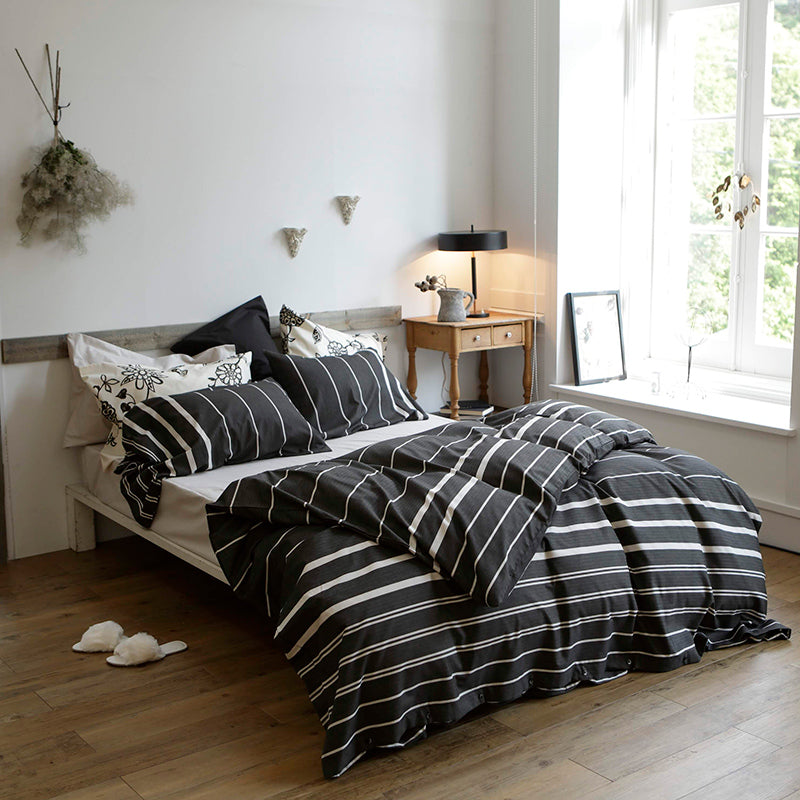 ヘリンボーン織りが心地よいモノトーンボーダー ゼブラノ ゼブラノ コンフォーターカバー【Fab the Home】