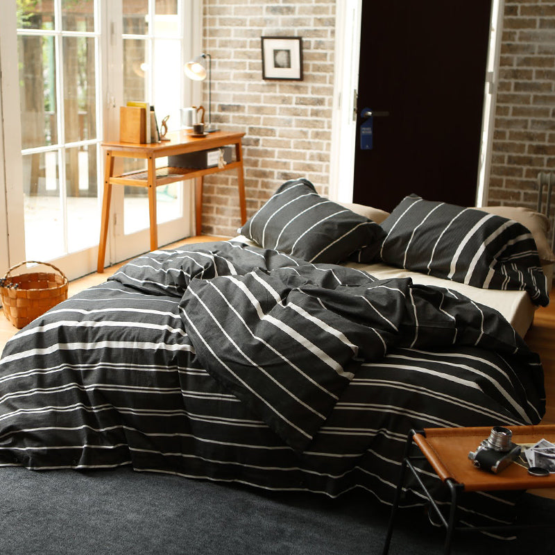 ヘリンボーン織りが心地よいモノトーンボーダー ゼブラノ ゼブラノ コンフォーターカバー【Fab the Home】