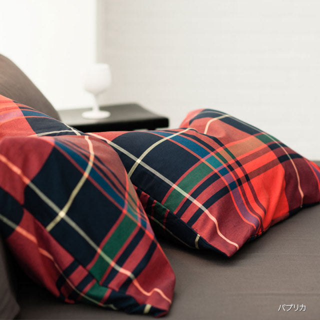 色糸が作るコントラストが美しいツイルチェック ハイランド ピローケース 2枚セット【Fab the Home】