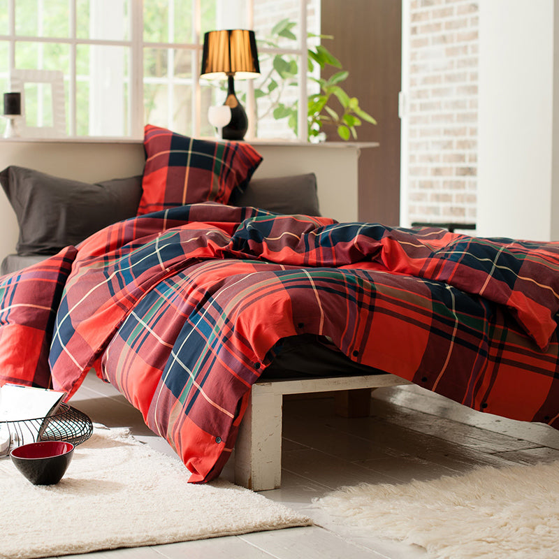 色糸が作るコントラストが美しいツイルチェック ハイランド コンフォーターカバー【Fab the Home】