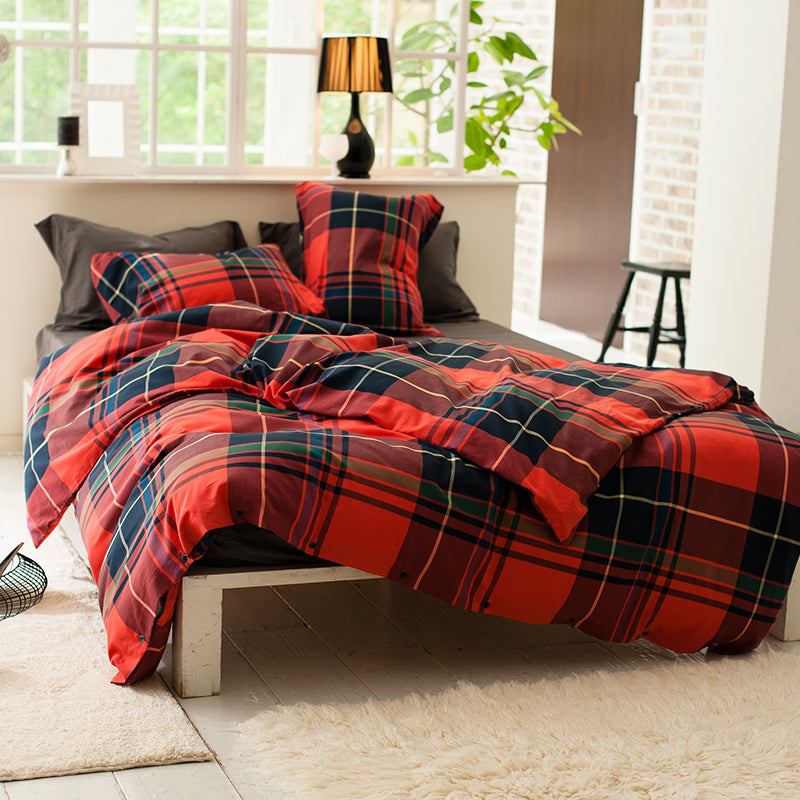 色糸が作るコントラストが美しいツイルチェック ハイランド コンフォーターカバー【Fab the Home】