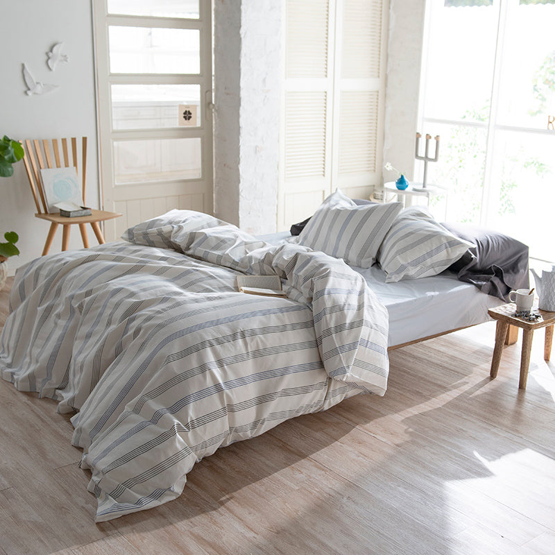 シンプルなヘリンボンストライプ ウィッシュストライプ コンフォーターカバー【Fab the Home】