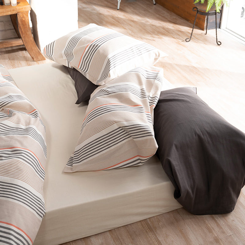 大地の力強さを感じるヘリンボーンストライプ テラ ピローケース 2枚セット【Fab the Home】