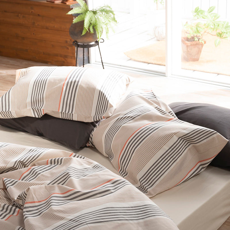 大地の力強さを感じるヘリンボーンストライプ テラ ピローケース 2枚セット【Fab the Home】