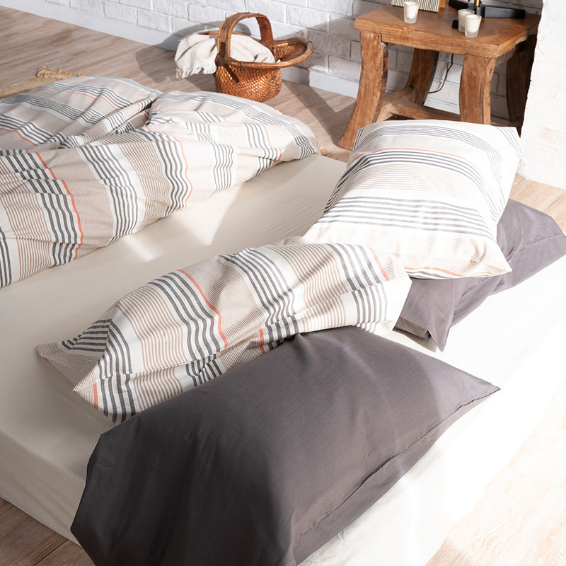 大地の力強さを感じるヘリンボーンストライプ テラ ピローケース 2枚セット【Fab the Home】