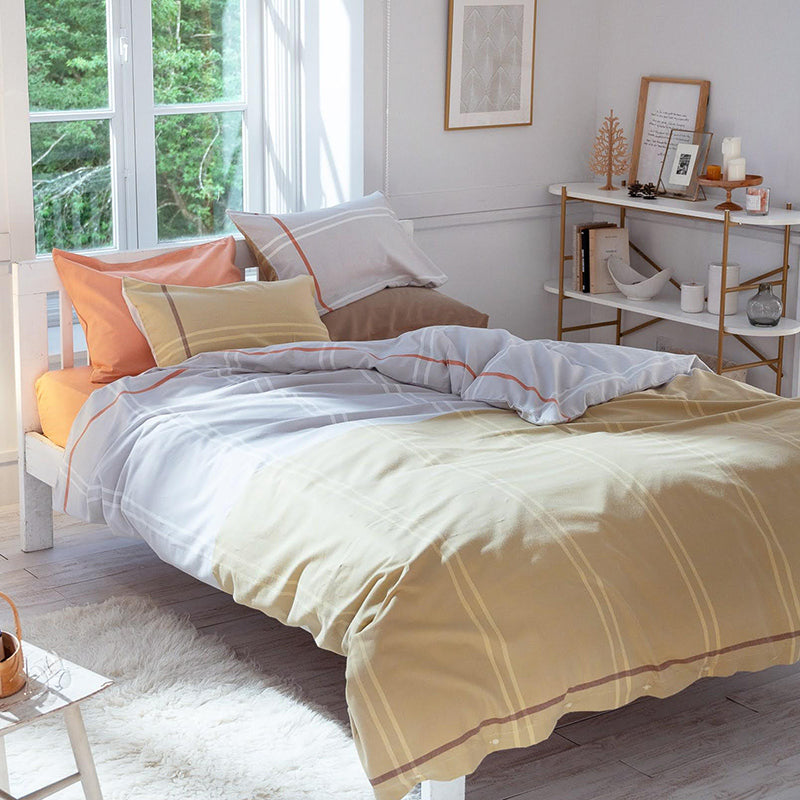 ベイクドカラーの先染め糸でツートンに織り上げた リーナ ピローケース 2枚セット【Fab the Home】