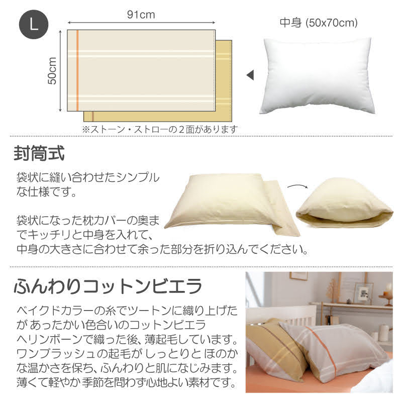 ベイクドカラーの先染め糸でツートンに織り上げた リーナ ピローケース 2枚セット【Fab the Home】