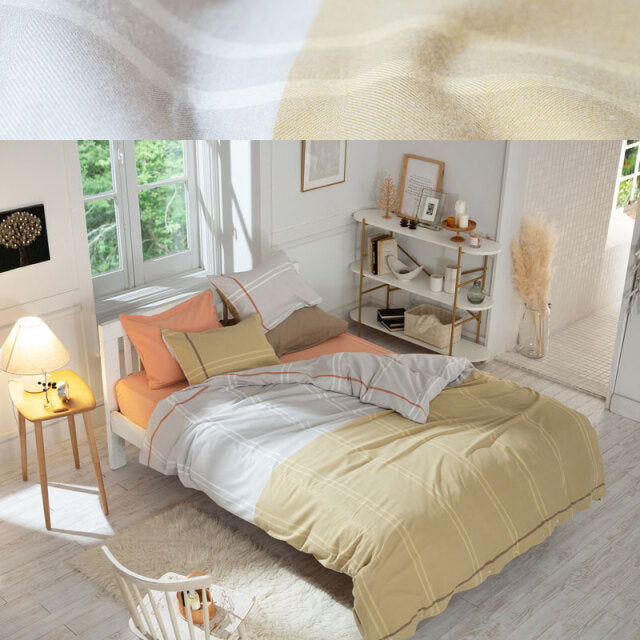 ベイクドカラーの先染め糸でツートンに織り上げた リーナ コンフォーターカバー【Fab the Home】