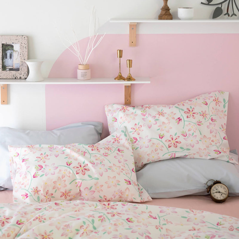 ほんわか淡いフラワープリント ピュアリー ピローケース 2枚セット【Fab the Home】