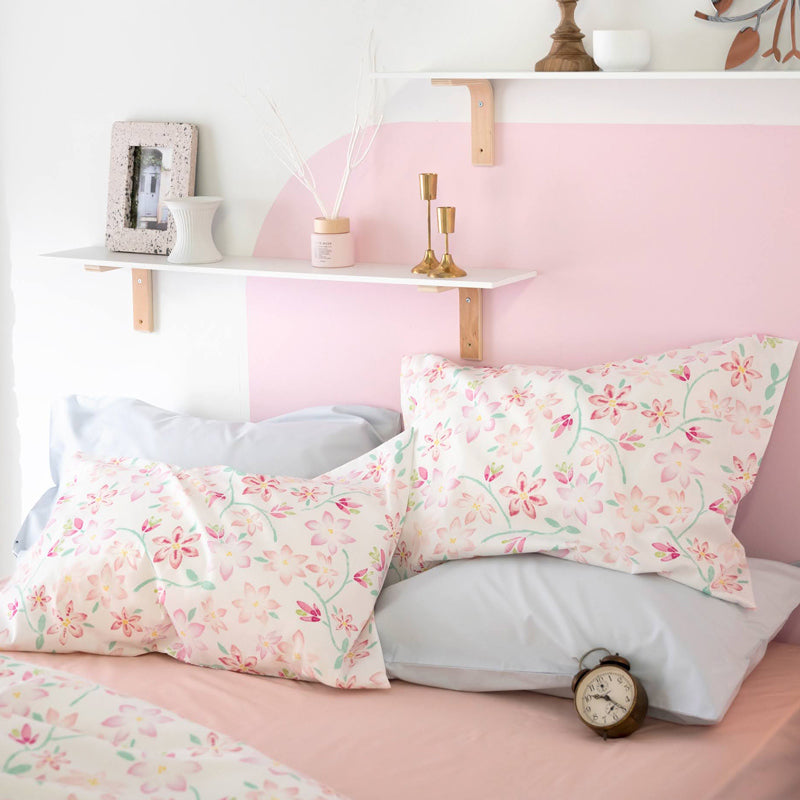 ほんわか淡いフラワープリント ピュアリー ピローケース 2枚セット【Fab the Home】