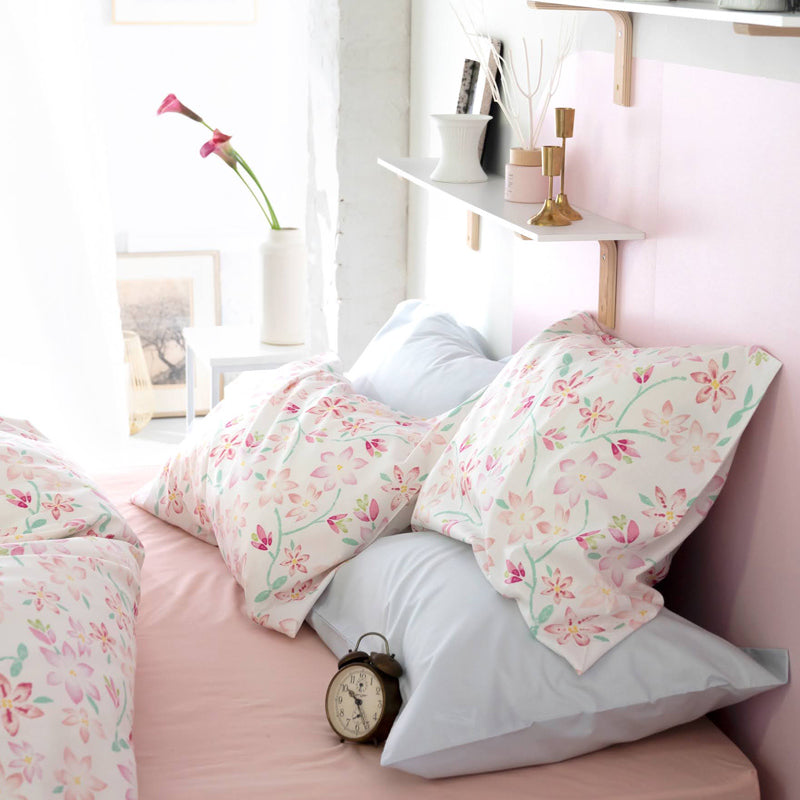 ほんわか淡いフラワープリント ピュアリー ピローケース 2枚セット【Fab the Home】