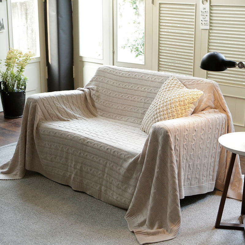 あたたかみを感じるケーブル編みの大判ニット ケーブルニット マルチカバー【Fab the Home】