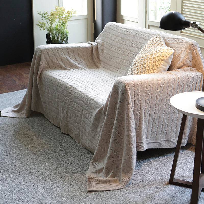 あたたかみを感じるケーブル編みの大判ニット ケーブルニット マルチカバー【Fab the Home】