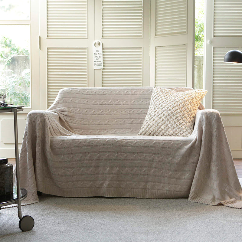 あたたかみを感じるケーブル編みの大判ニット ケーブルニット マルチカバー【Fab the Home】