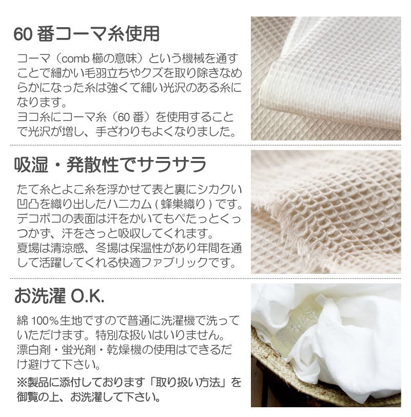 凹凸織りでデコボコ表面のハニカム マルチカバー 吸湿・発散性でサラサラ【Fab the Home】