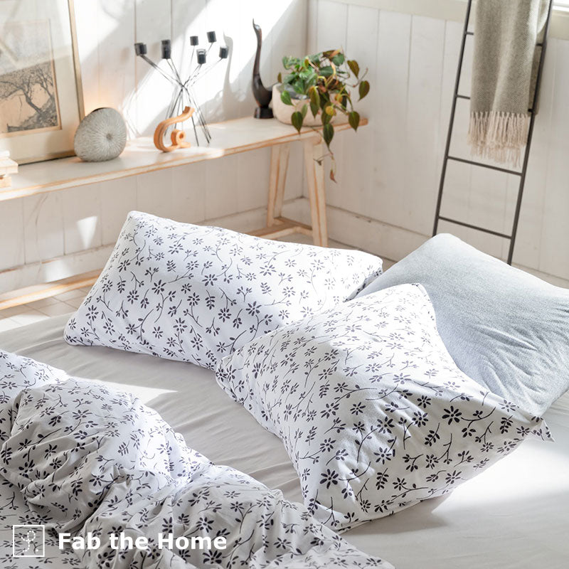 平編みコットンニットのフラワープリント 枕カバーピローケース ジニア 2枚セット【Fab the Home】