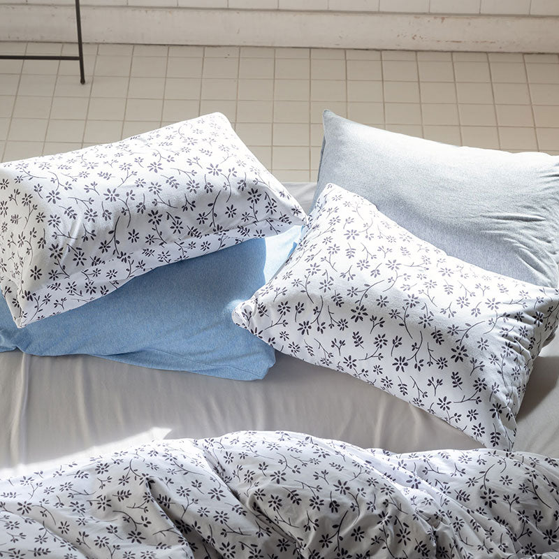 平編みコットンニットのフラワープリント 枕カバーピローケース ジニア 2枚セット【Fab the Home】