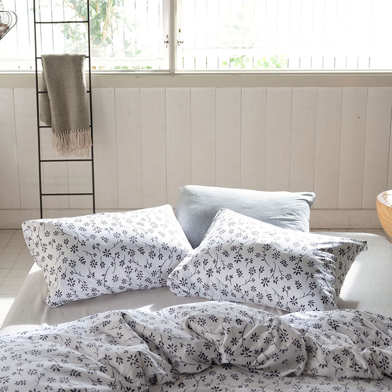 平編みコットンニットのフラワープリント 枕カバーピローケース ジニア 2枚セット【Fab the Home】