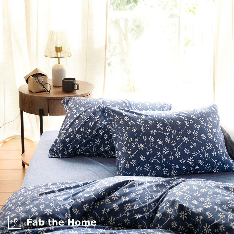 平編みコットンニットのフラワープリント 枕カバーピローケース ジニア 2枚セット【Fab the Home】