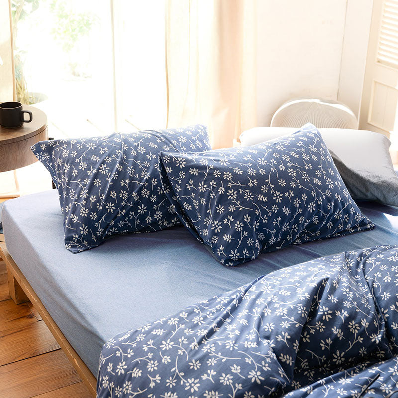 平編みコットンニットのフラワープリント 枕カバーピローケース ジニア 2枚セット【Fab the Home】