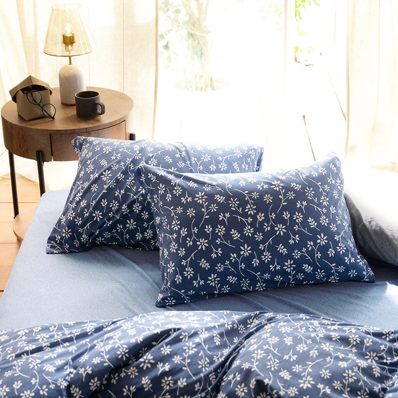 平編みコットンニットのフラワープリント 枕カバーピローケース ジニア 2枚セット【Fab the Home】