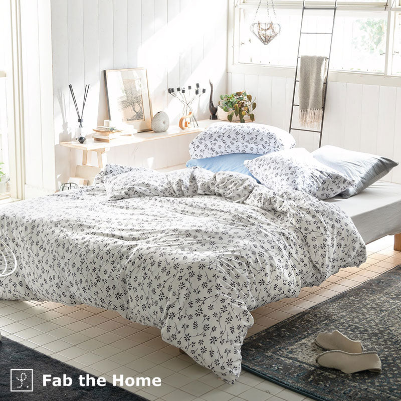 平編みコットンニットのフラワープリント掛け布団カバー ジニア【Fab the Home】