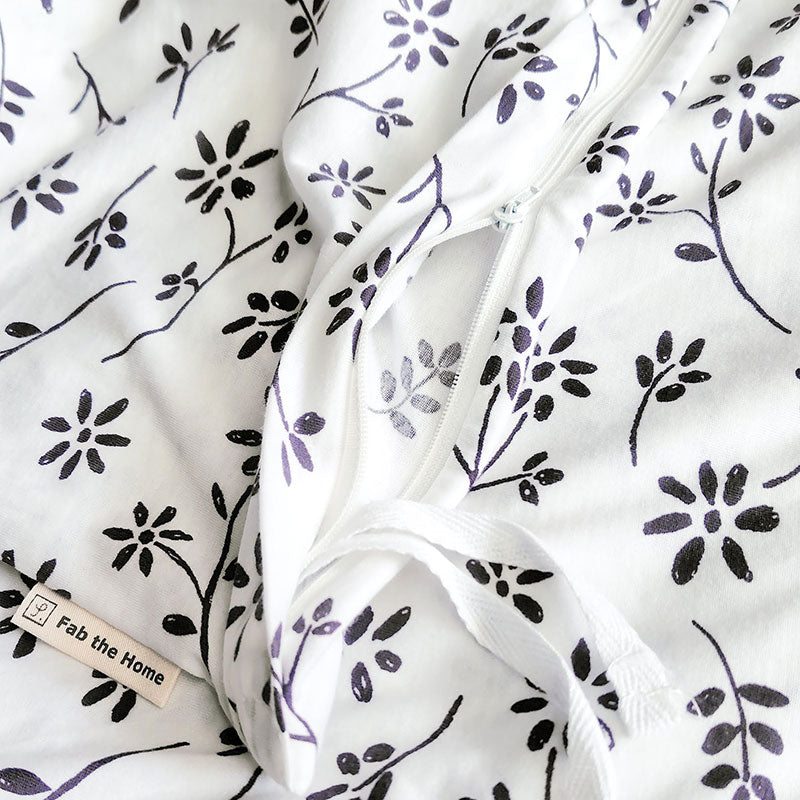 平編みコットンニットのフラワープリント掛け布団カバー ジニア【Fab the Home】